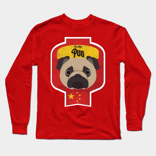 Pug - Distressed Chinese Pug Beer Label Design Long Sleeve T-Shirt by DoggyStyles